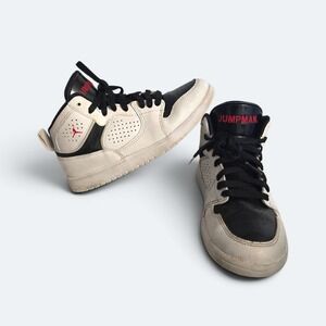 Jordan Access Kids Size 1.5Y Black Sail White Red Mid Top Sneakers